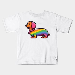 LGBTQ+ rainbow dachshund dog Kids T-Shirt